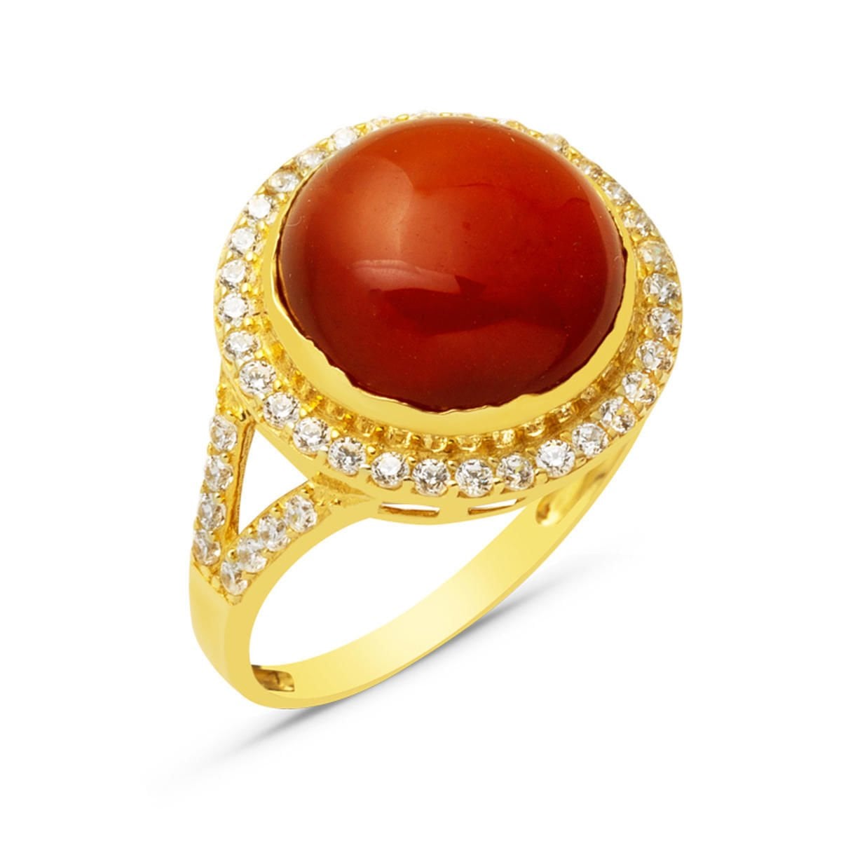 14K Yellow Gold Round Agate Ring