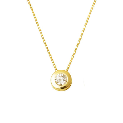 14K Yellow Gold Round Design Single Stone Cubic Zirconia Necklace