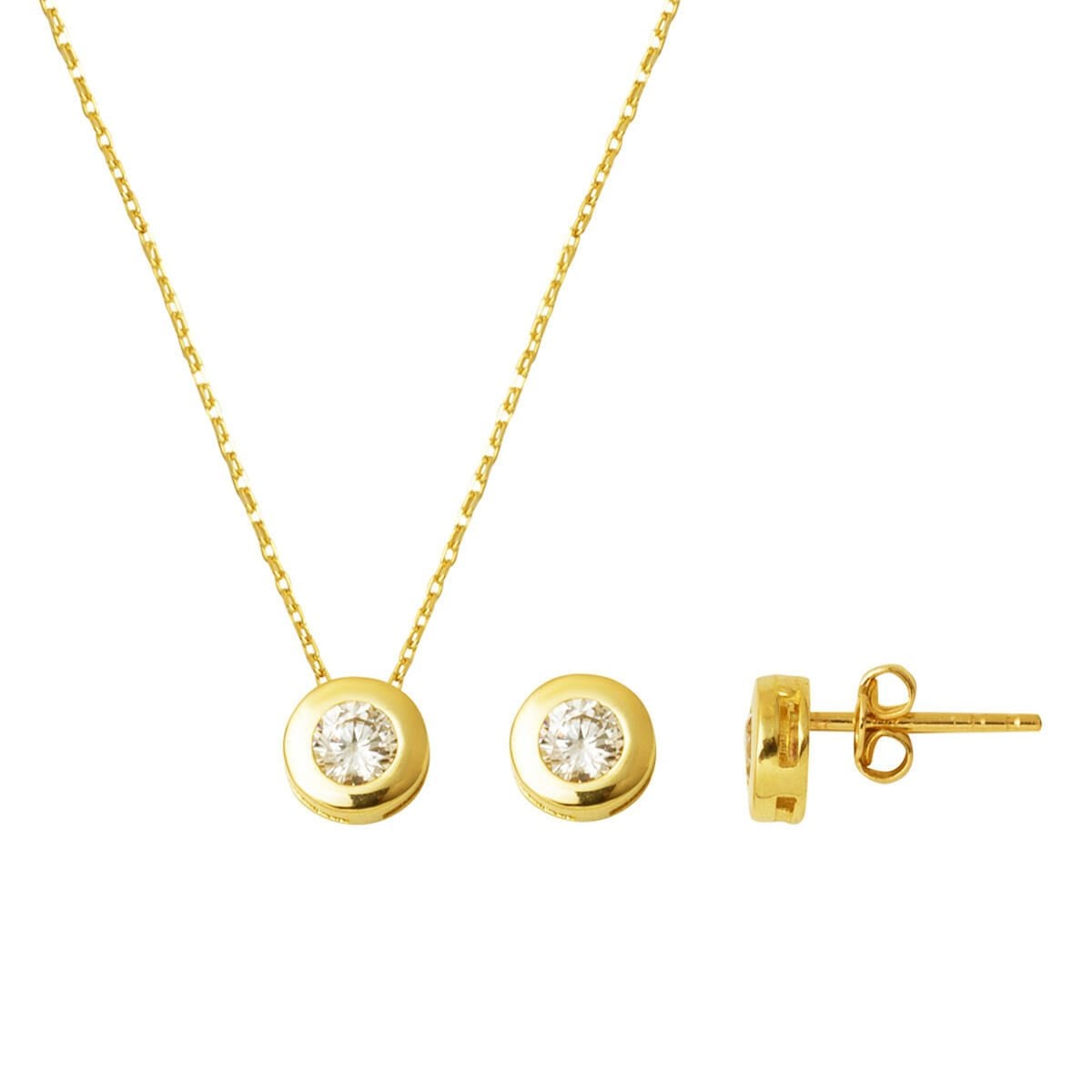 14K Yellow Gold Round Single Cubic Zirconia Jewelry Set