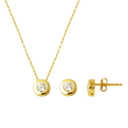 14K Yellow Gold Round Single Cubic Zirconia Jewelry Set