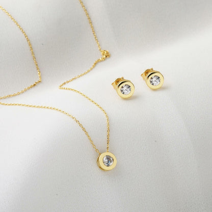 14K Yellow Gold Round Single Cubic Zirconia Jewelry Set