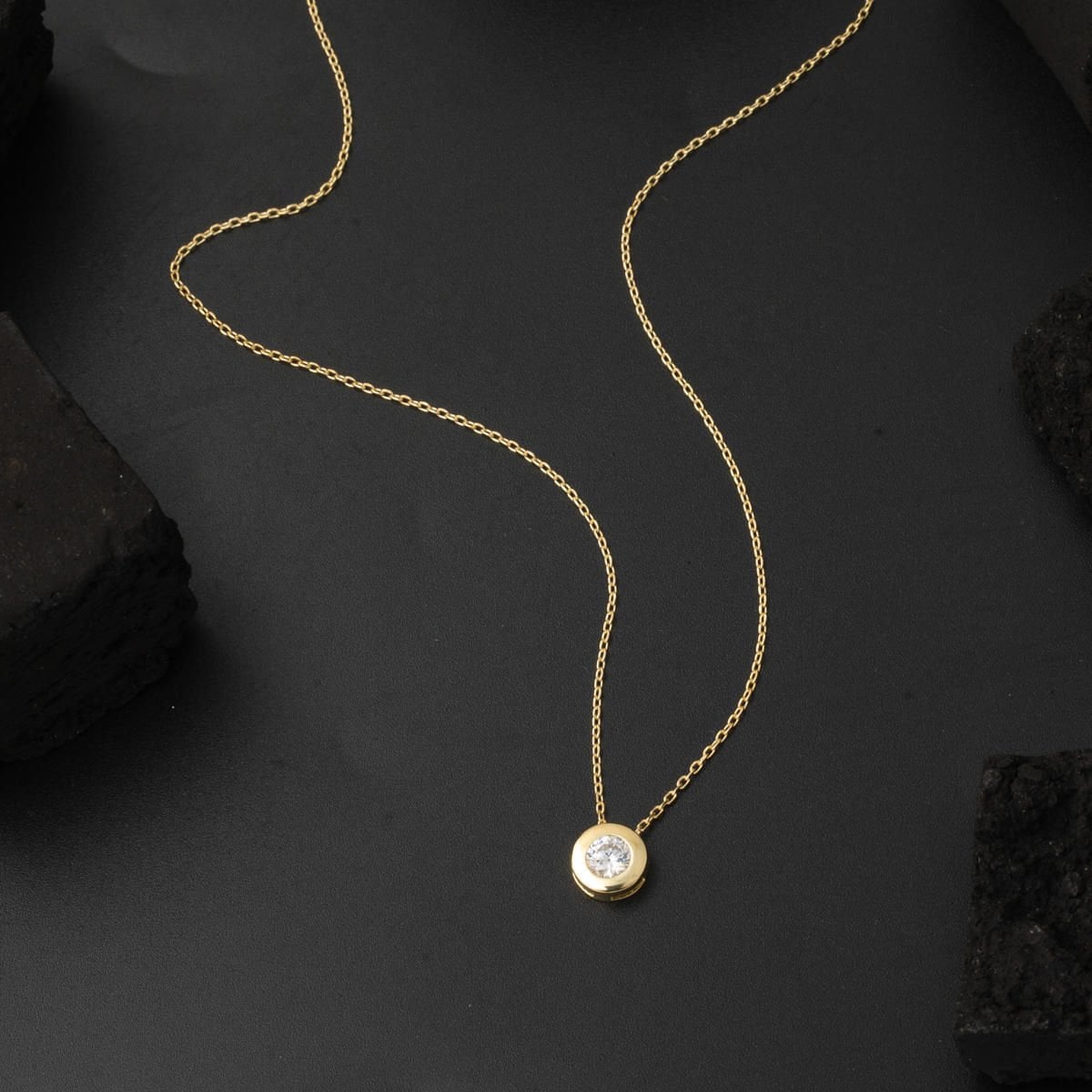14K Yellow Gold Round Single Cubic Zirconia Jewelry Set