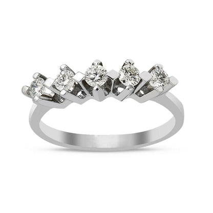 14K White Gold Cross Setting Five Stone Diamond Ring (2.5 g)