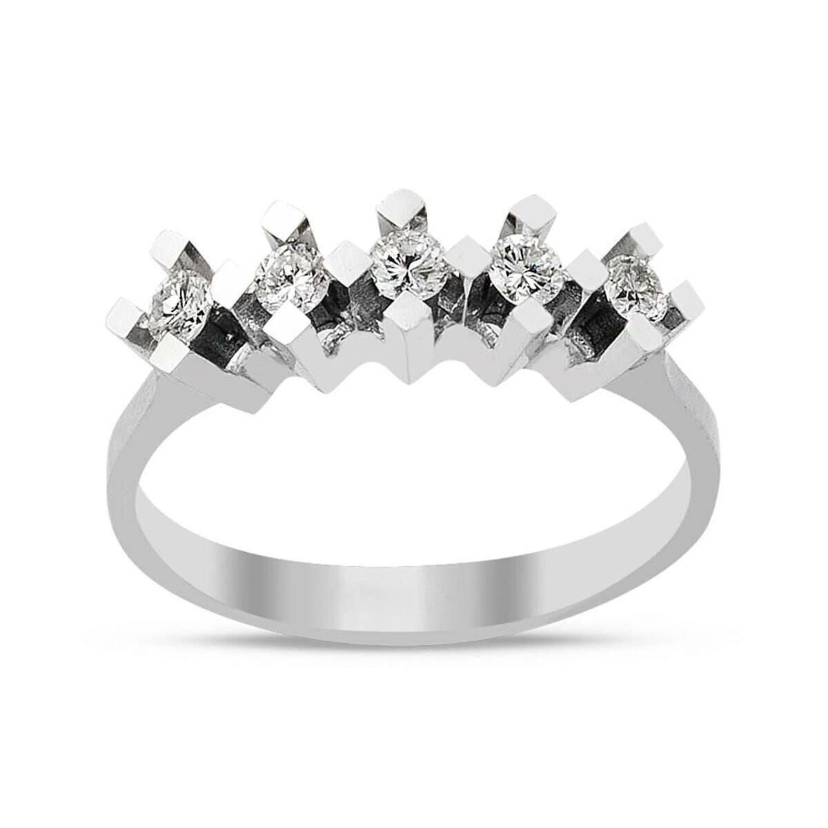 14K White Gold Five Stone Diamond Ring