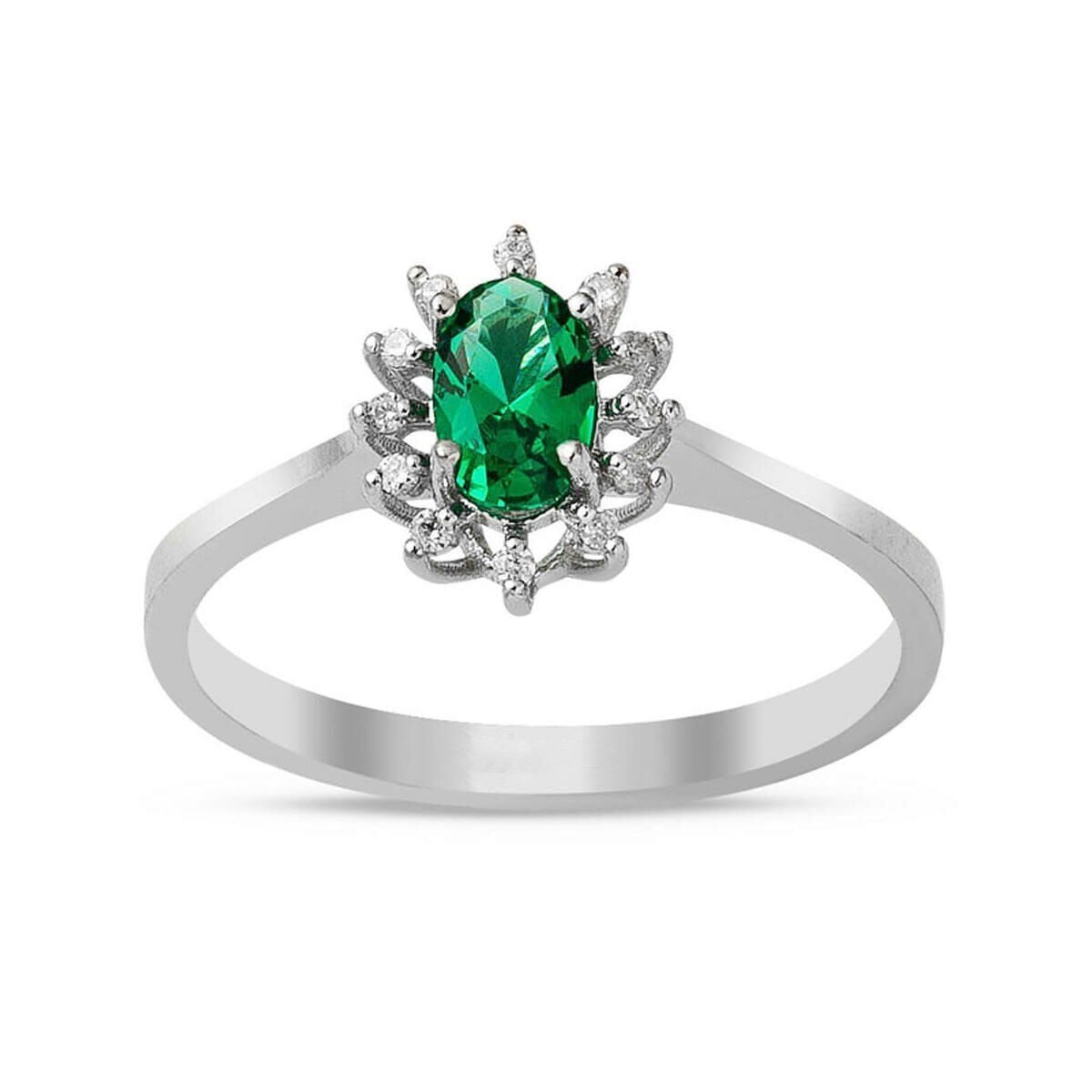 14K White Gold Emerald Diamond Ring