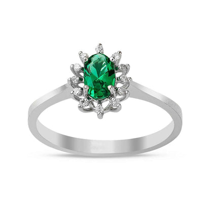 14K White Gold Emerald Diamond Ring