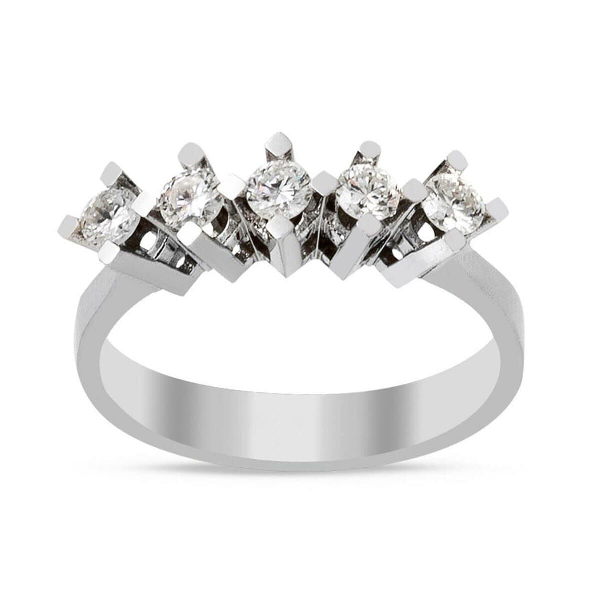 14K White Gold 0.30 Ct Five Stone Diamond Ring (3.21 g)