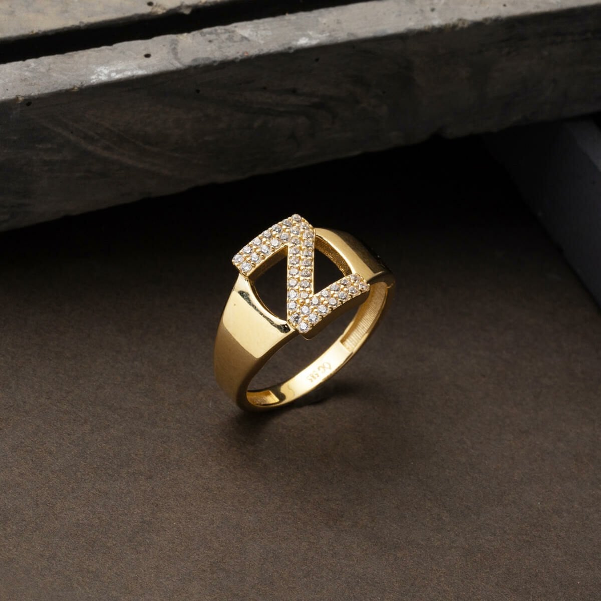14K Yellow Gold Initial Z Cubic Zirconia Women's Ring