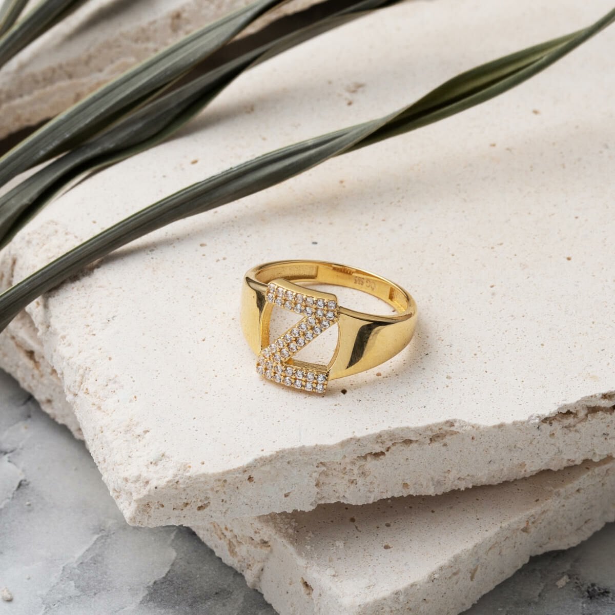 14K Yellow Gold Initial Z Cubic Zirconia Women's Ring