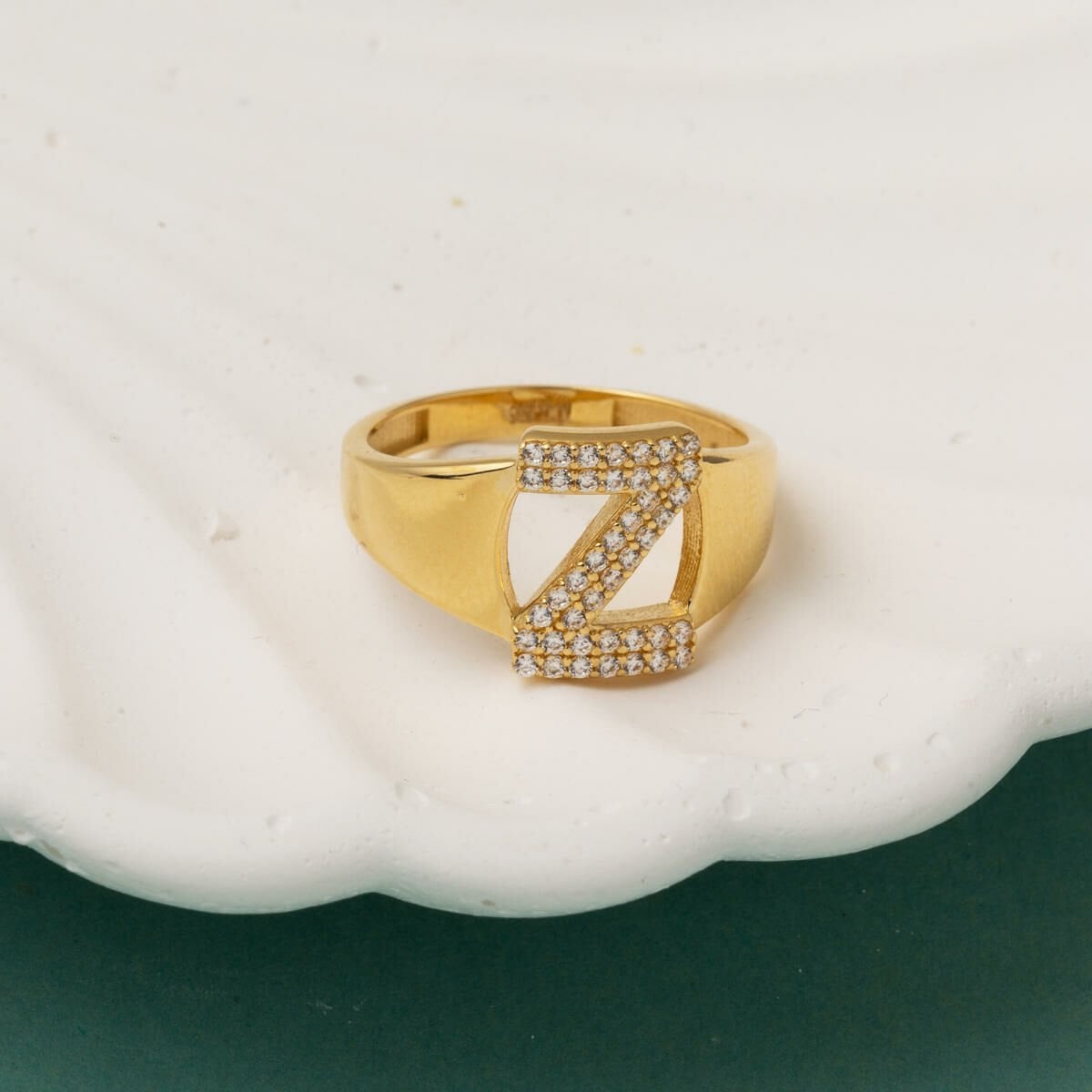 14K Yellow Gold Initial Z Cubic Zirconia Women's Ring