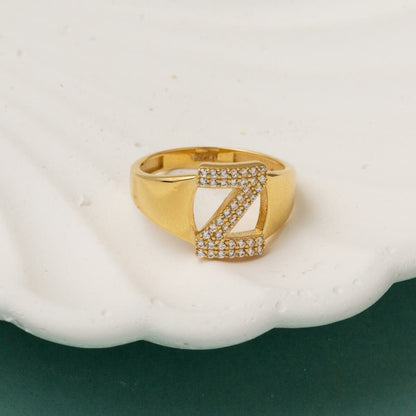 14K Yellow Gold Initial Z Cubic Zirconia Women's Ring