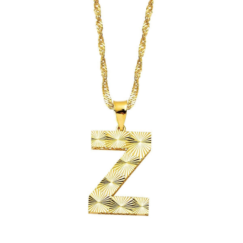 14K Yellow Gold Z Initial 3 Dimensional Necklace