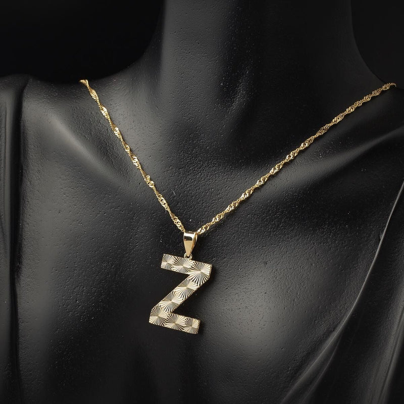 14K Yellow Gold Z Initial 3 Dimensional Necklace