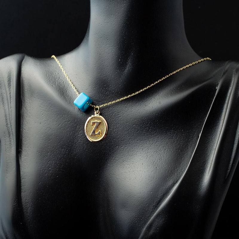 14K Yellow Gold Oval Z Initial Necklace