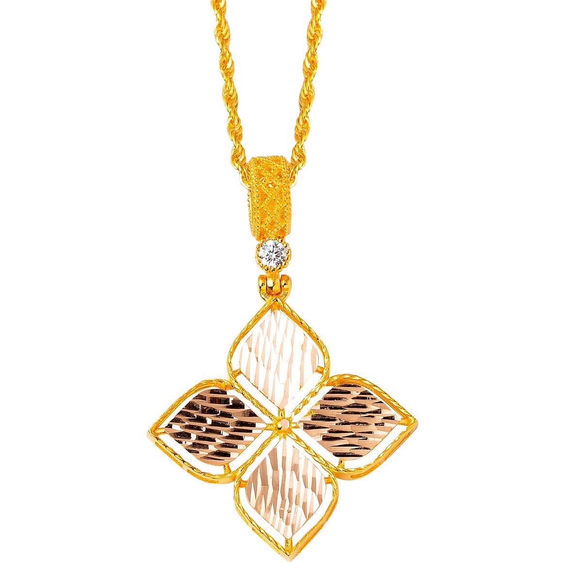 14K Yellow Gold Lily Cubic Zirconia Necklace