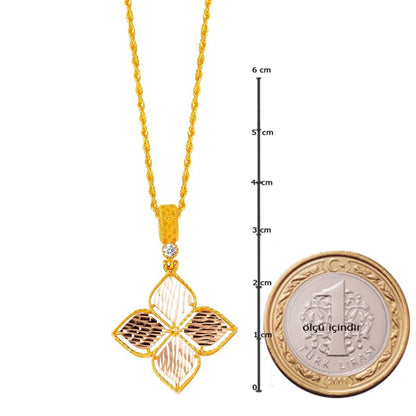 14K Yellow Gold Lily Cubic Zirconia Necklace