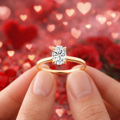 14K Yellow Gold 0.50 Ct Oval Cut Solitaire Moissanite Ring