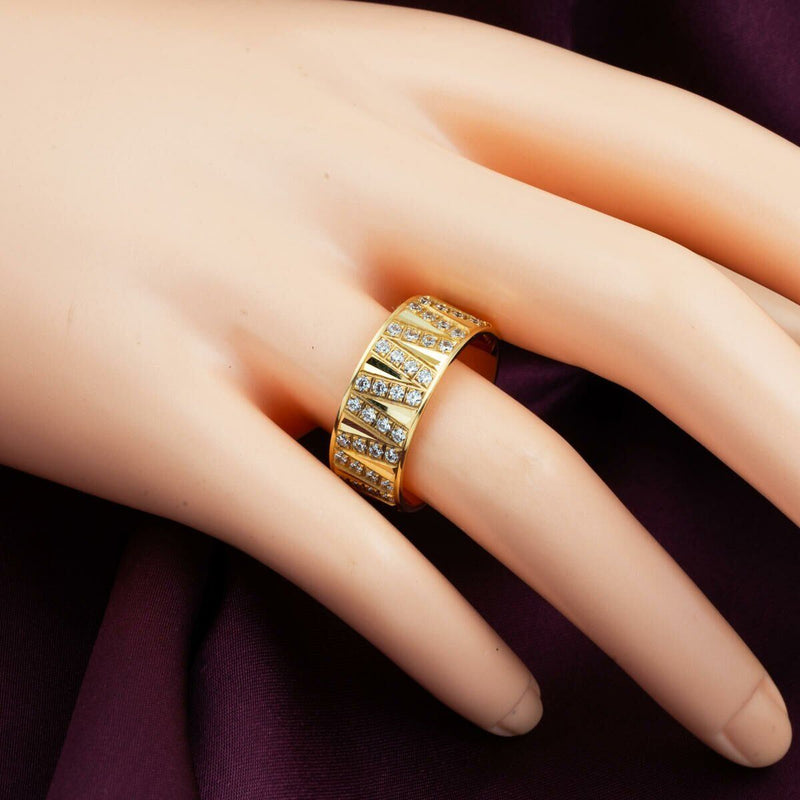 14K Yellow Gold Zigzag Cubic Zirconia Wedding Band Ring Set