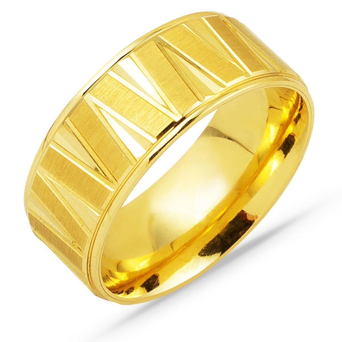 14K Yellow Gold Zigzag Men's Wedding Band Ring