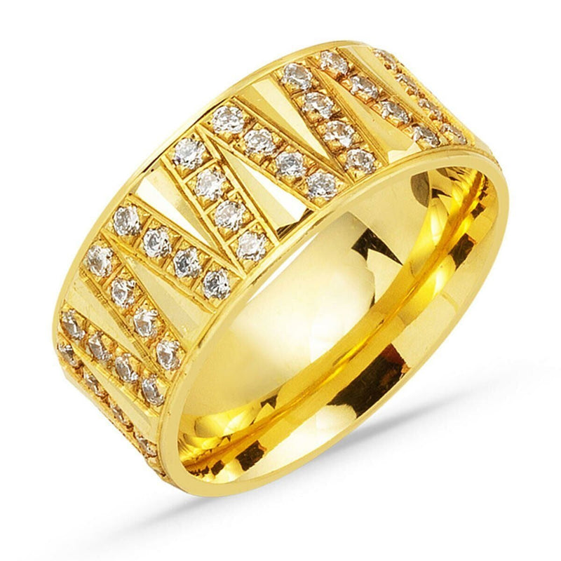 14K Yellow Gold Zigzag Cubic Zirconia Women's Wedding Band Ring