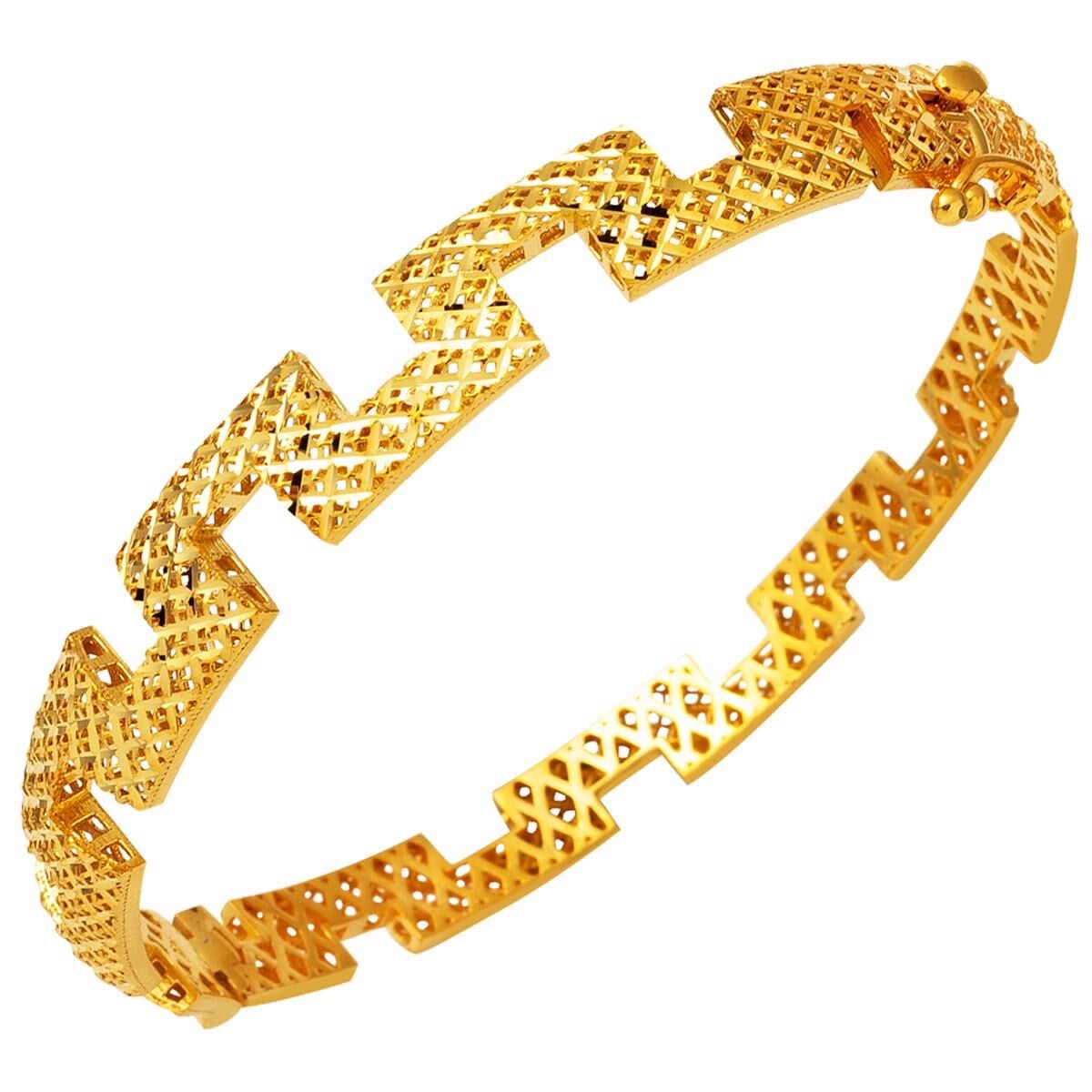 14K Yellow Gold Zigzag Hinged Cuff Bangle