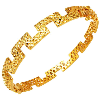 14K Yellow Gold Zigzag Hinged Cuff Bangle