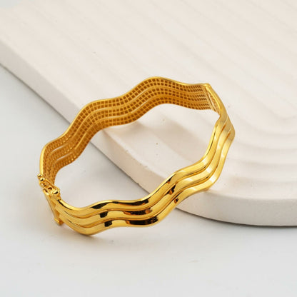 14K Yellow Gold Zigzag Ajda Hinged Cuff Bracelet