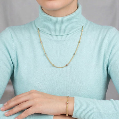14K Yellow Gold Bead Necklace & Bracelet Set
