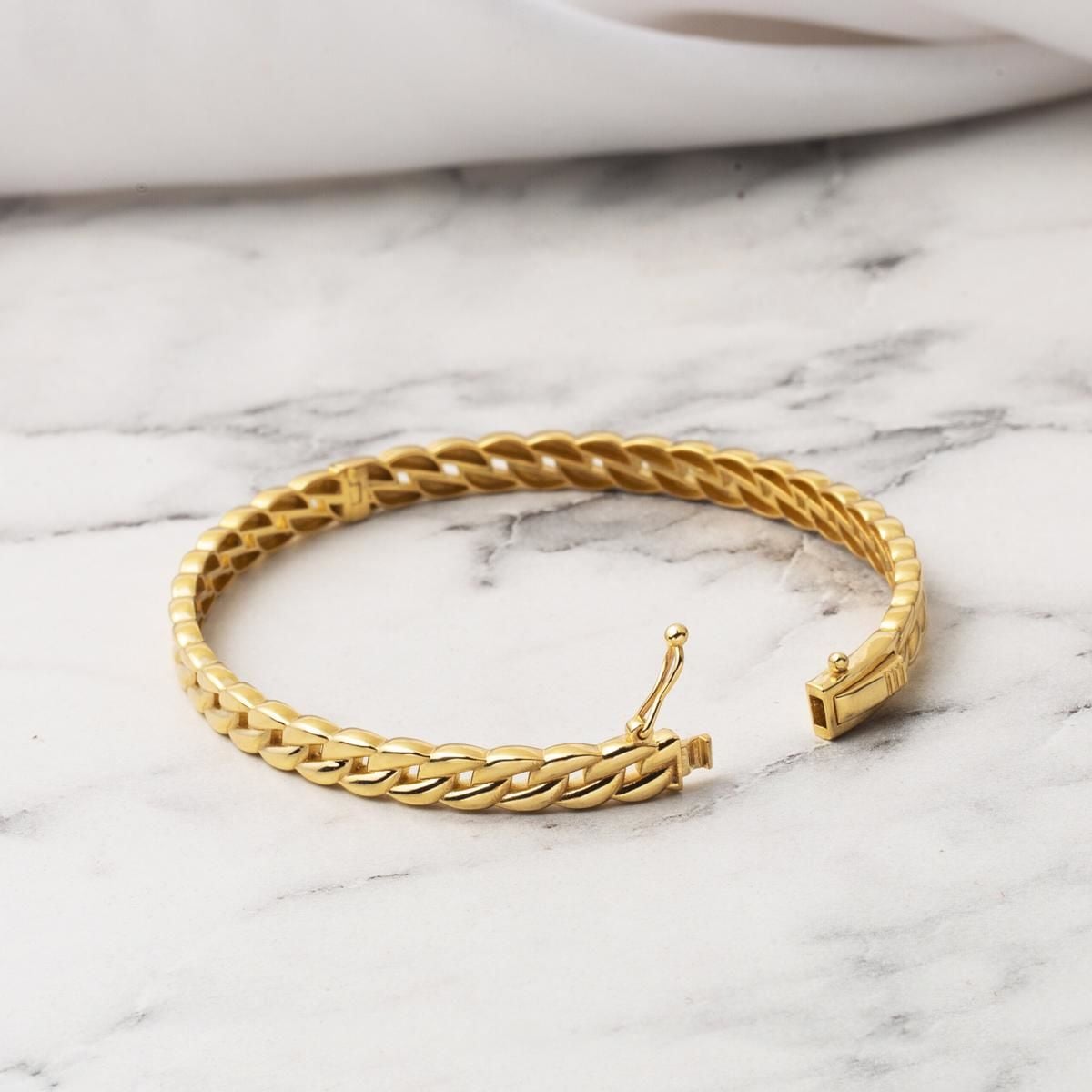 14K Yellow Gold Chain Hinged Cuff Bangle