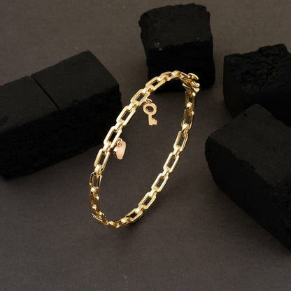 14K Yellow Gold Designer Inspired Charm Hinged Cuff Bangle
