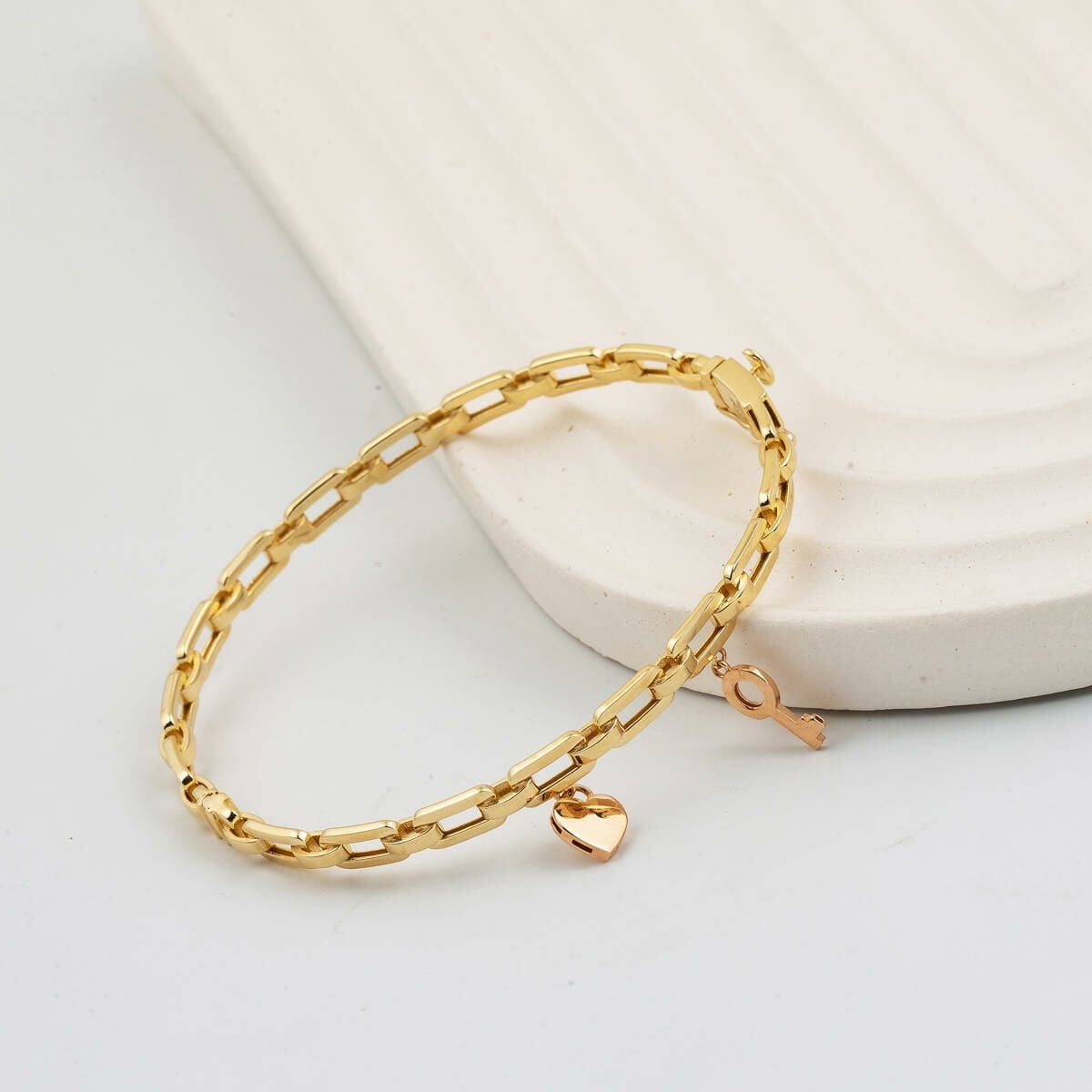 14K Yellow Gold Designer Inspired Charm Hinged Cuff Bangle