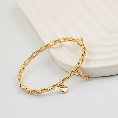14K Yellow Gold Designer Inspired Charm Hinged Cuff Bangle