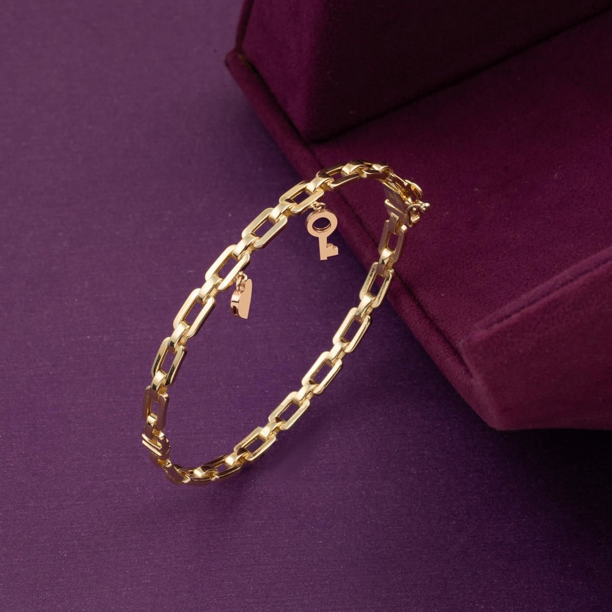 14K Yellow Gold Designer Inspired Charm Hinged Cuff Bangle