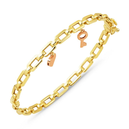 14K Yellow Gold Designer Inspired Charm Hinged Cuff Bangle