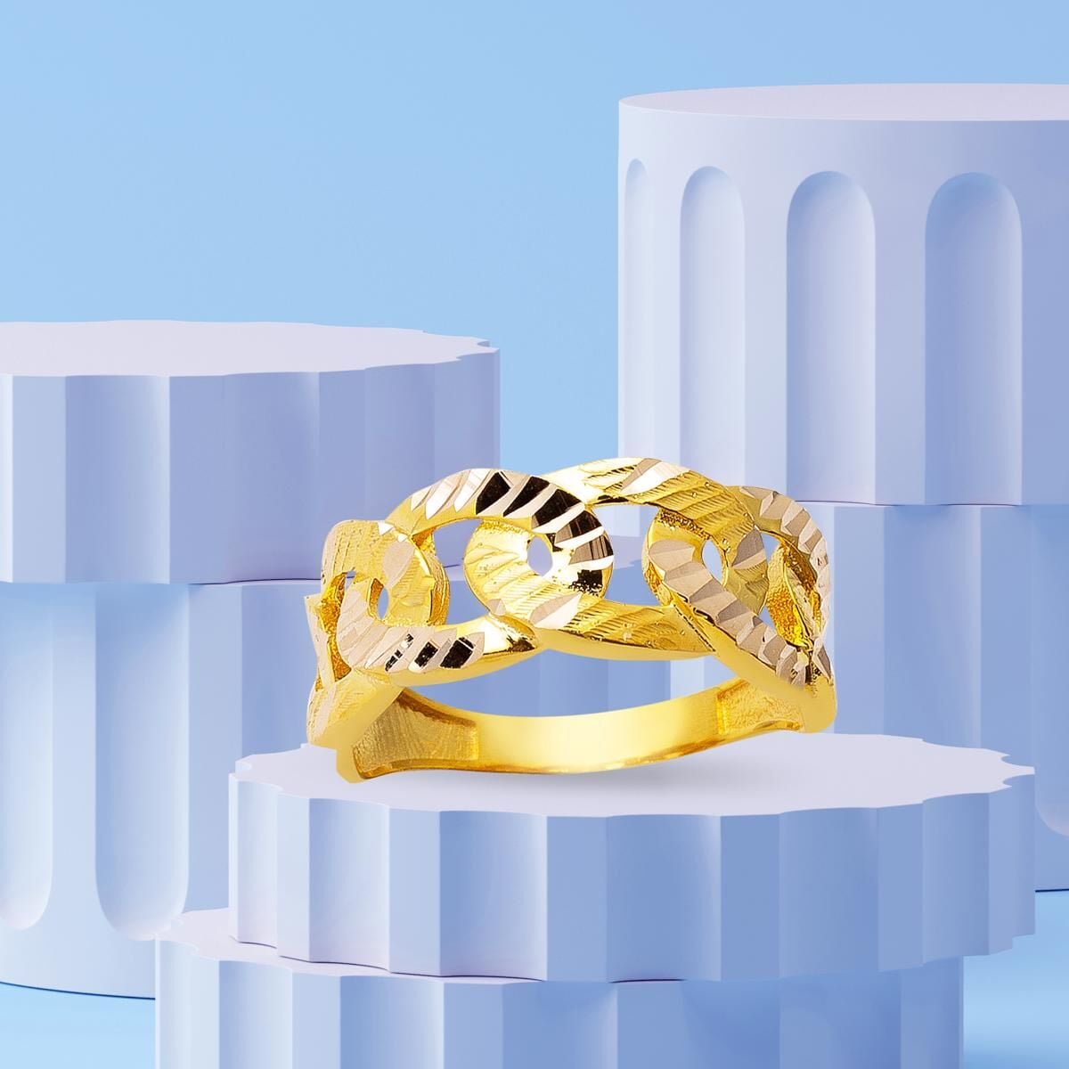14K Yellow Gold Chain Design Ring