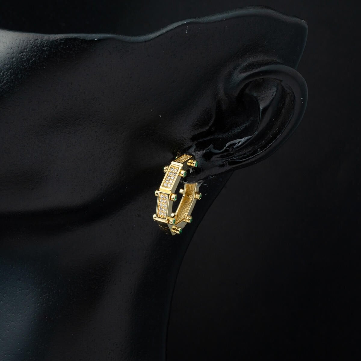 14K Yellow Gold Emerald Sparkle Cubic Zirconia Hoop Earrings
