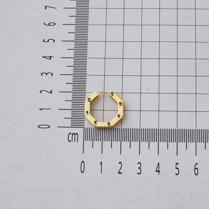 14K Yellow Gold Emerald Sparkle Cubic Zirconia Hoop Earrings