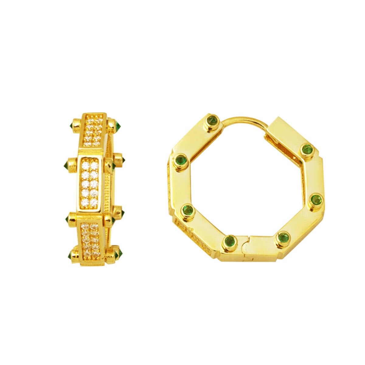 14K Yellow Gold Emerald Sparkle Cubic Zirconia Hoop Earrings
