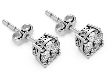 1/2Ct Natural Diamond Stud Earrings Set in Sterling Silver