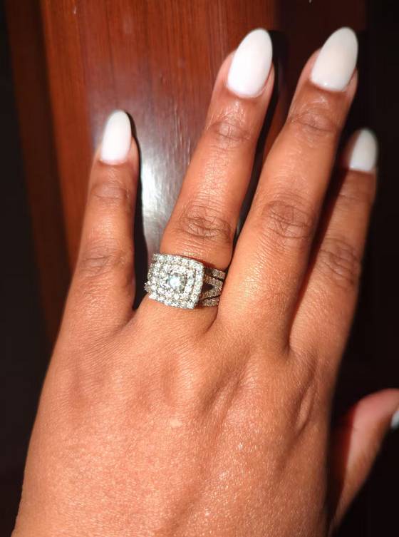 3.0 Ct. Diamond Engagement Wedding Double Cushion Halo Trio Ring Set 10k White or Yellow Gold