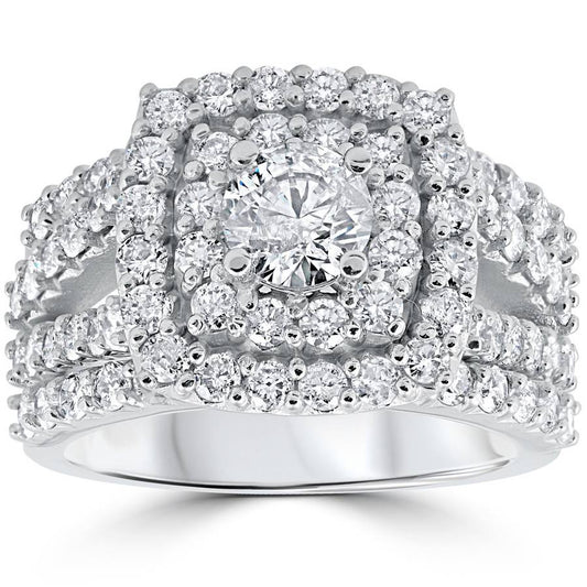 3.0 Ct. Diamond Engagement Wedding Double Cushion Halo Trio Ring Set 10k White or Yellow Gold