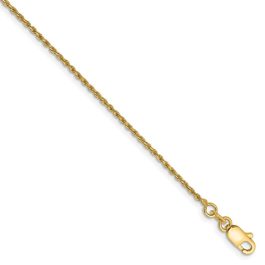 14k 1.15mm Machine made Rope Chain Anklet
