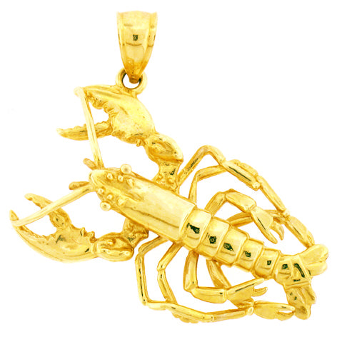 14K Gold 3D Lobster Pendant