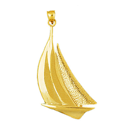 14K Gold 32MM Sailboat Pendant