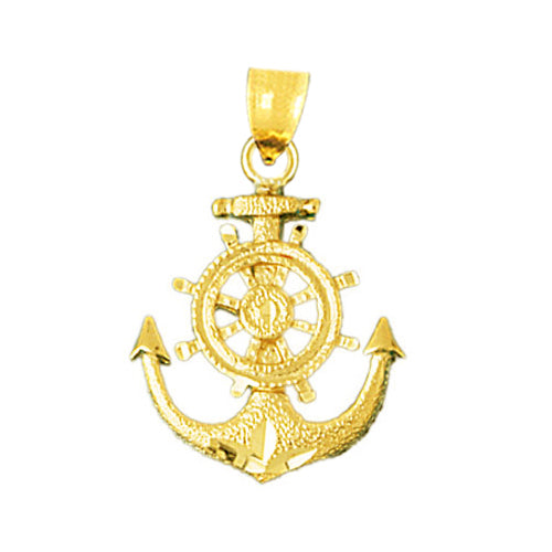 14K Gold Ship Wheel and Anchor Pendant