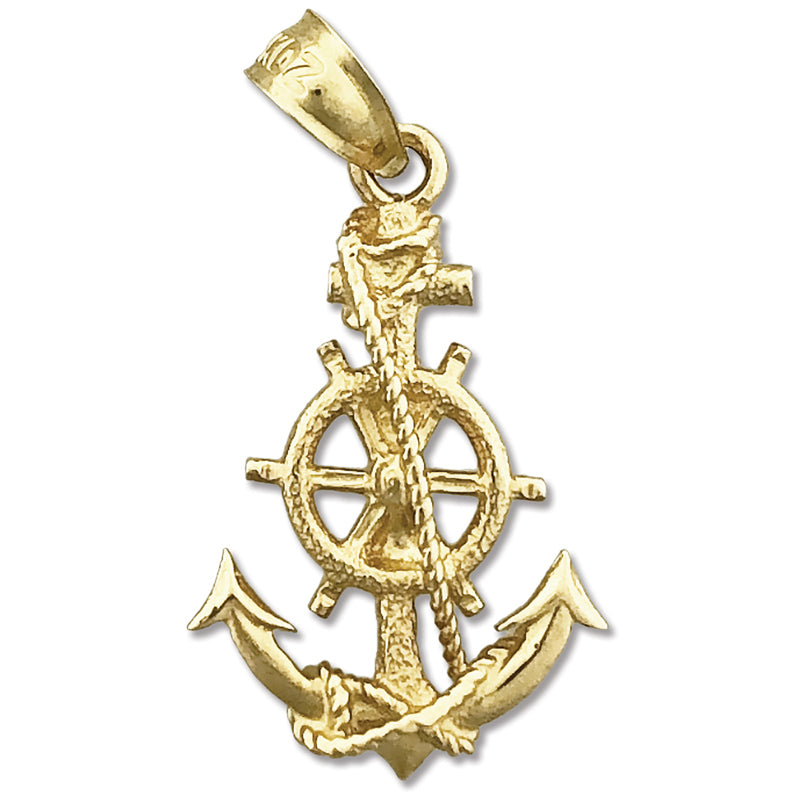 14K Gold Ship Wheel and Anchor Charm