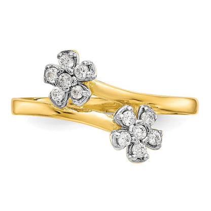 10K Yellow Gold Double Flower CZ Ring