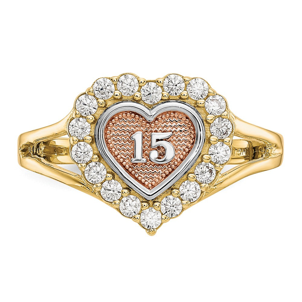 10k Two-Tone Gold Sweet 15 CZ Heart Ring