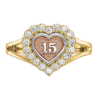 10k Two-Tone Gold Sweet 15 CZ Heart Ring