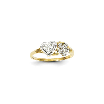 10K Yellow Gold & Rhodium CZ Heart & Flower Ring